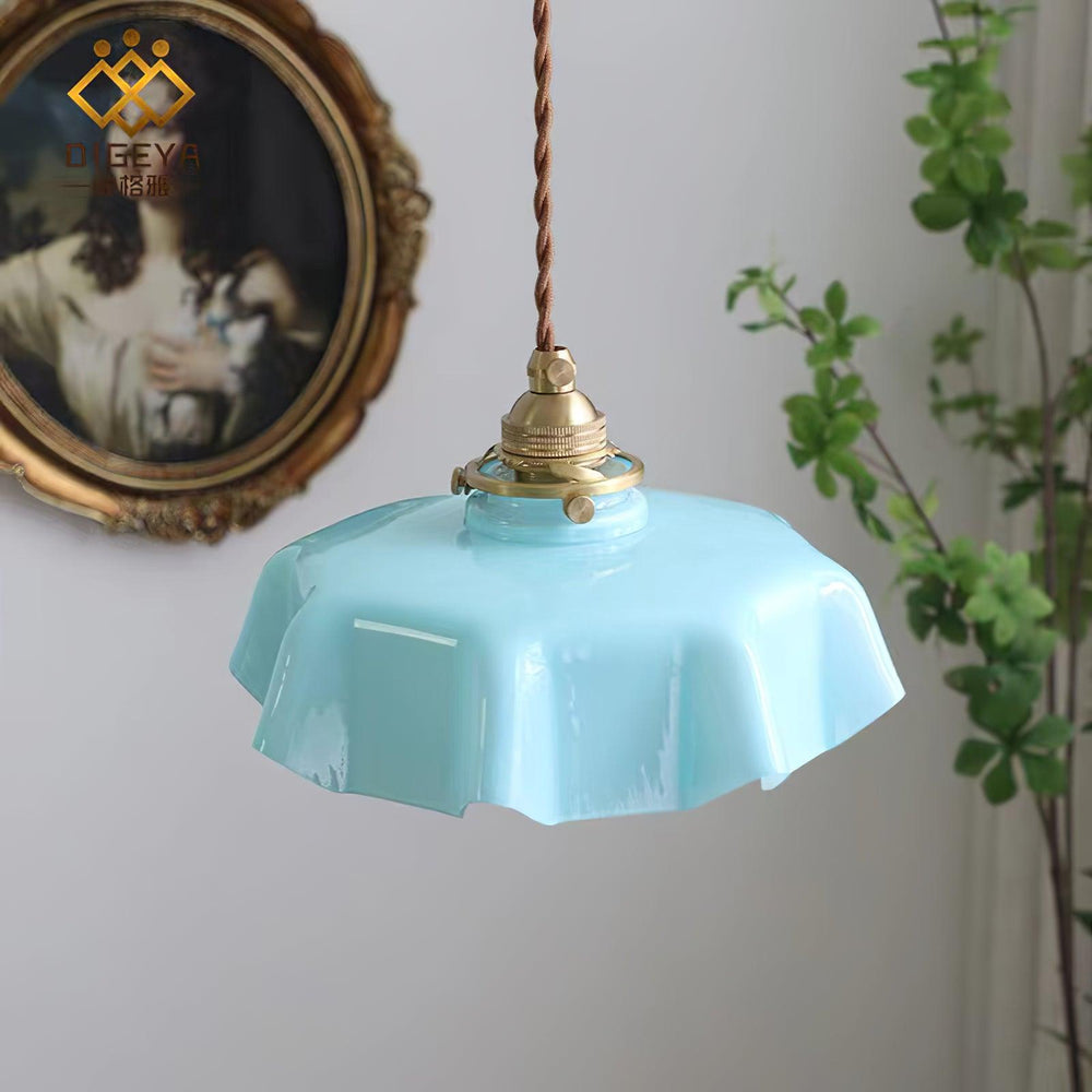 French Fleur Swag Pendant Light – Pleated Glass, Plug-In Antique Brass