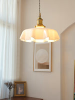 French Fleur Swag Pendant Light – Pleated Glass, Plug-In Antique Brass