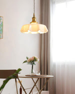French Fleur Swag Pendant Light – Pleated Glass, Plug-In Antique Brass