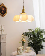 French Fleur Swag Pendant Light – Pleated Glass, Plug-In Antique Brass