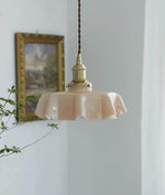 French Fleur Swag Pendant Light – Pleated Glass, Plug-In Antique Brass