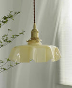 French Fleur Swag Pendant Light – Pleated Glass, Plug-In Antique Brass