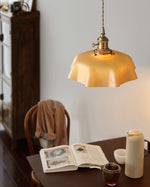 French Fleur Swag Pendant Light – Pleated Glass, Plug-In Antique Brass
