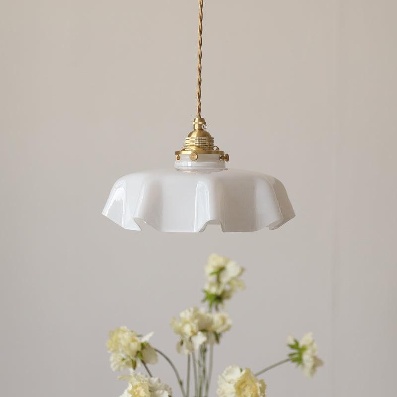 French Fleur Swag Pendant Light – Pleated Glass, Plug-In Antique Brass