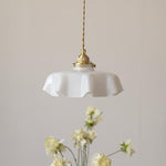 French Fleur Swag Pendant Light – Pleated Glass, Plug-In Antique Brass