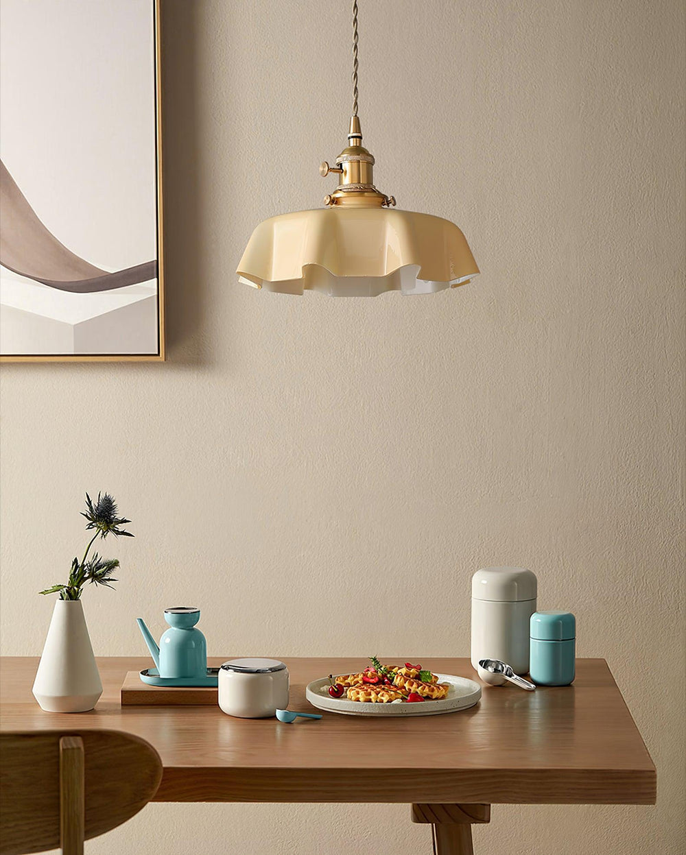 French Fleur Swag Pendant Light – Pleated Glass, Plug-In Antique Brass