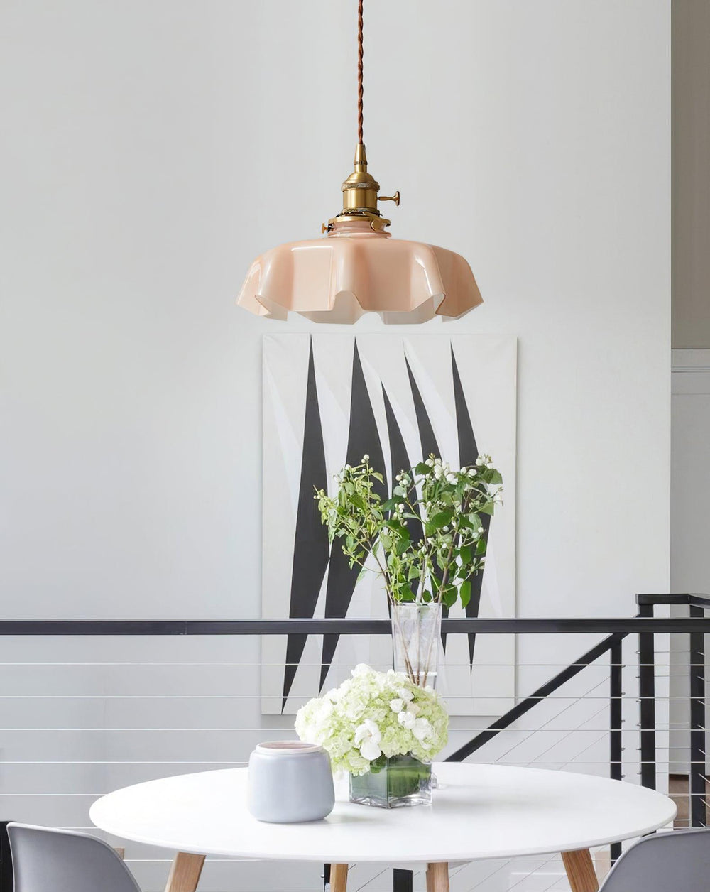 French Fleur Swag Pendant Light – Pleated Glass, Plug-In Antique Brass