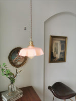 French Fleur Swag Pendant Light – Pleated Glass, Plug-In Antique Brass
