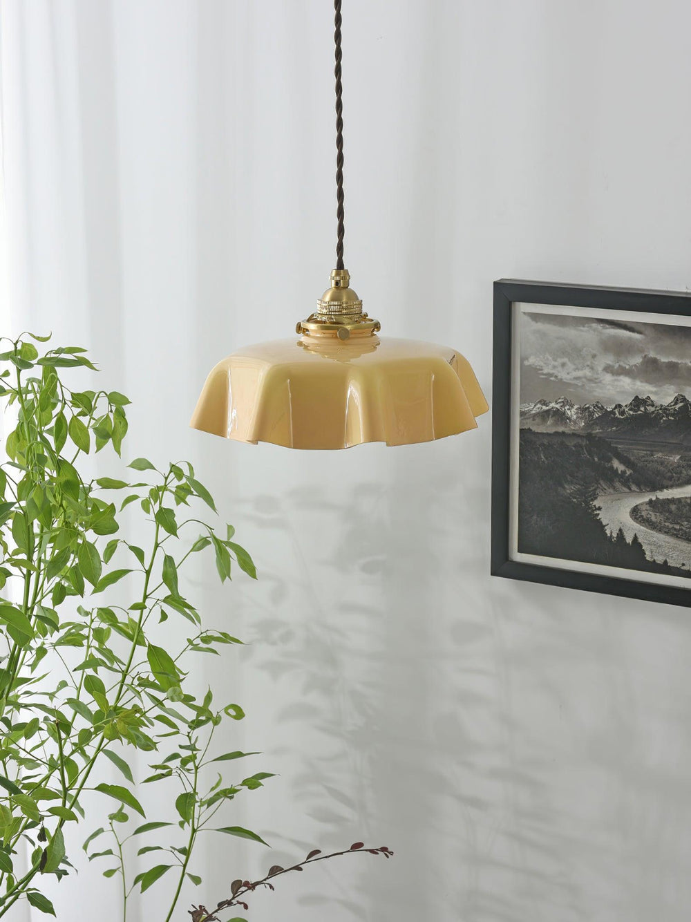 French Fleur Swag Pendant Light – Pleated Glass, Plug-In Antique Brass