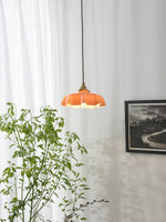 French Fleur Swag Pendant Light – Pleated Glass, Plug-In Antique Brass