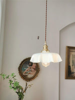 French Fleur Swag Pendant Light – Pleated Glass, Plug-In Antique Brass