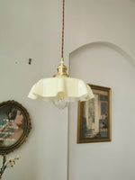 French Fleur Swag Pendant Light – Pleated Glass, Plug-In Antique Brass