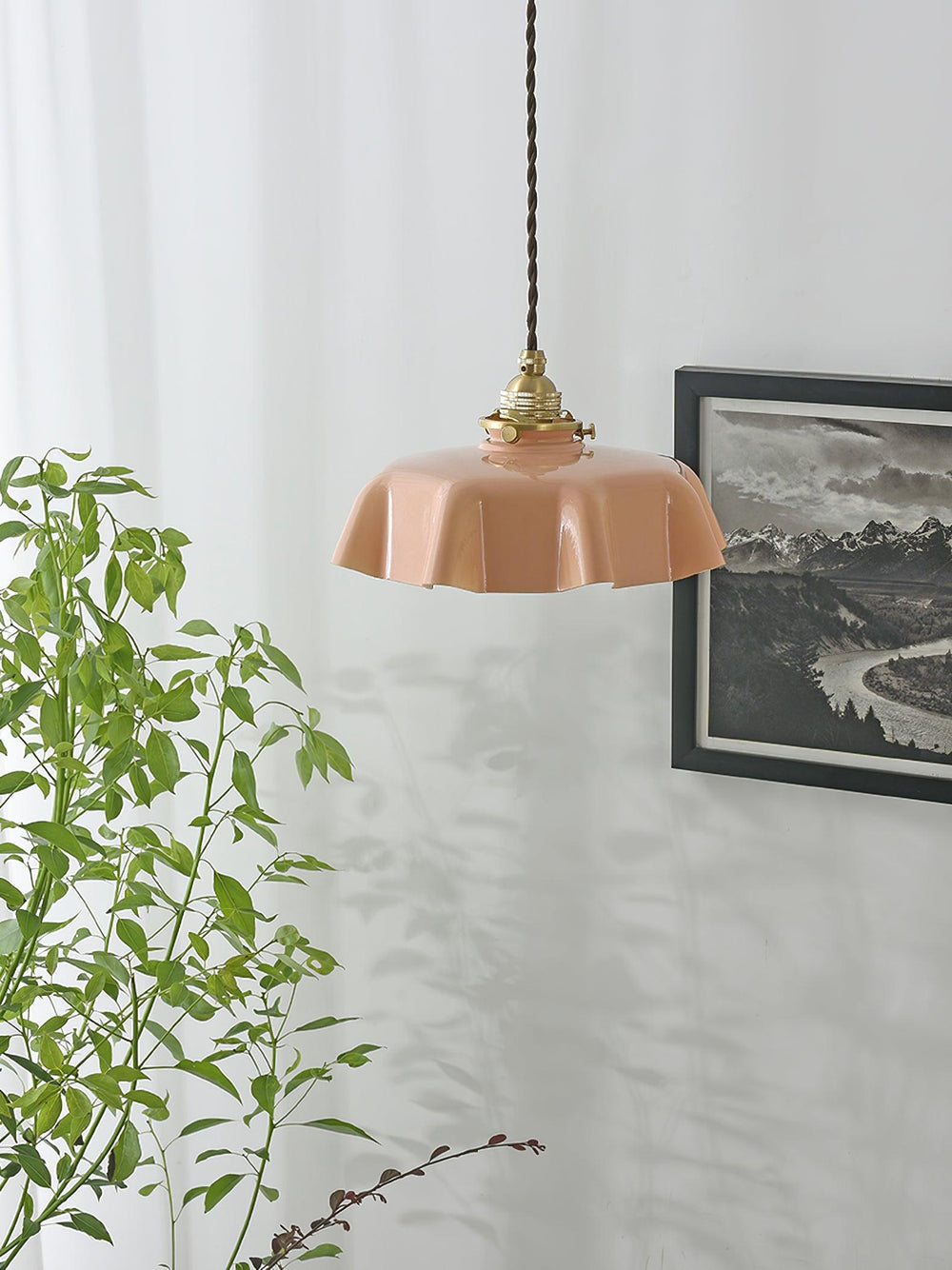 French Fleur Swag Pendant Light – Pleated Glass, Plug-In Antique Brass