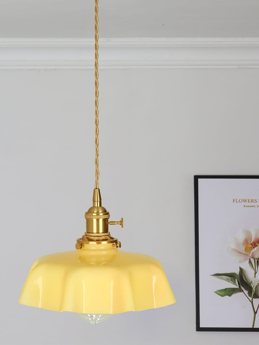 French Fleur Swag Pendant Light – Pleated Glass, Plug-In Antique Brass