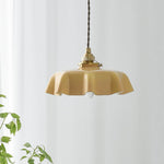 French Fleur Swag Pendant Light – Pleated Glass, Plug-In Antique Brass