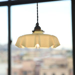 French Fleur Swag Pendant Light – Pleated Glass, Plug-In Antique Brass