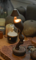 Carved Wood Cordless Table Lamp