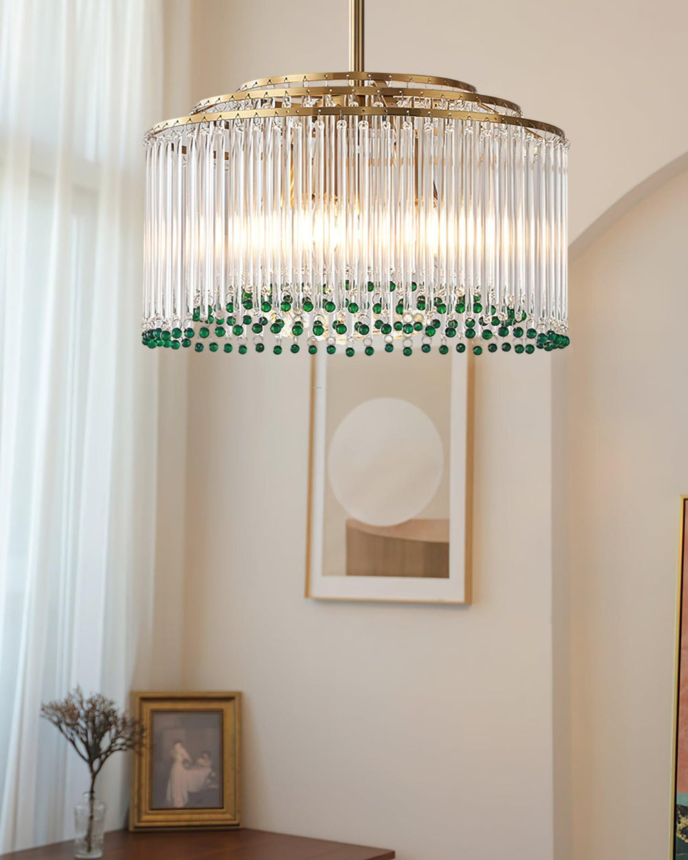 Casandra Two-Tone Glass Chandelier – Gold & Green Statement Piece