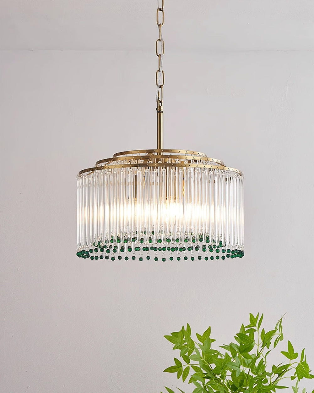 Casandra Two-Tone Glass Chandelier – Gold & Green Statement Piece