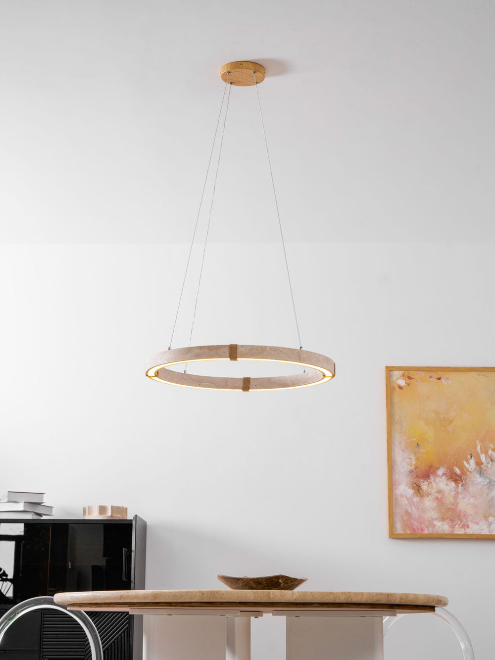 Circle Travertine Pendant Lamp – Minimalist Stone Disc
