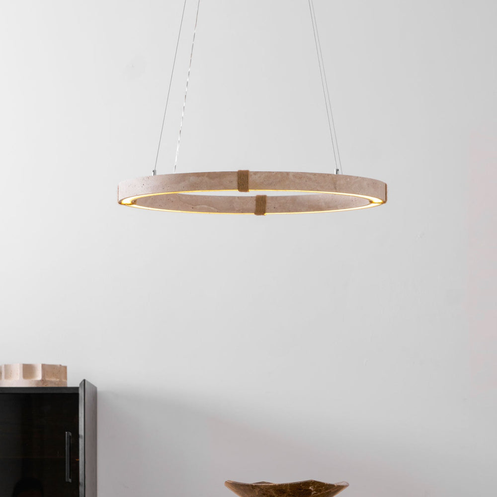 Circle Travertine Pendant Lamp – Minimalist Stone Disc