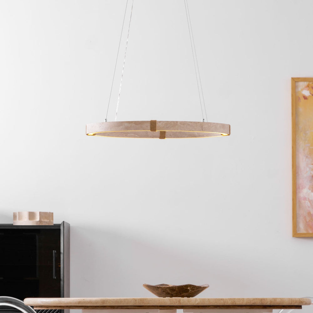 Circle Travertine Pendant Lamp – Minimalist Stone Disc