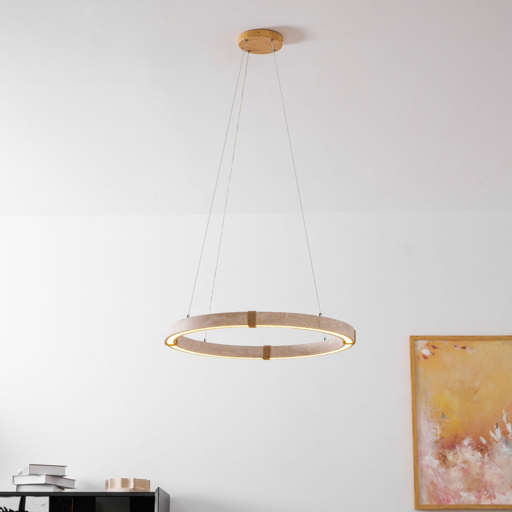 Circle Travertine Pendant Lamp – Minimalist Stone Disc