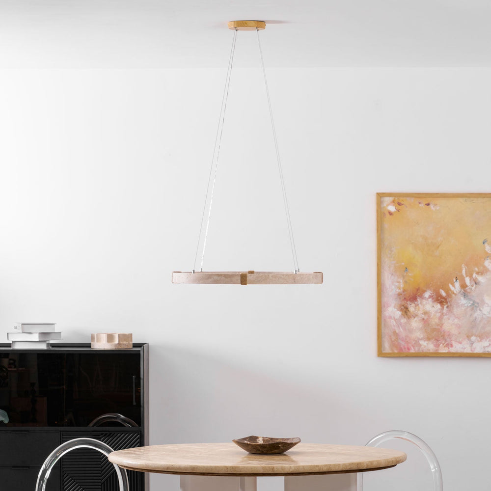 Circle Travertine Pendant Lamp – Minimalist Stone Disc