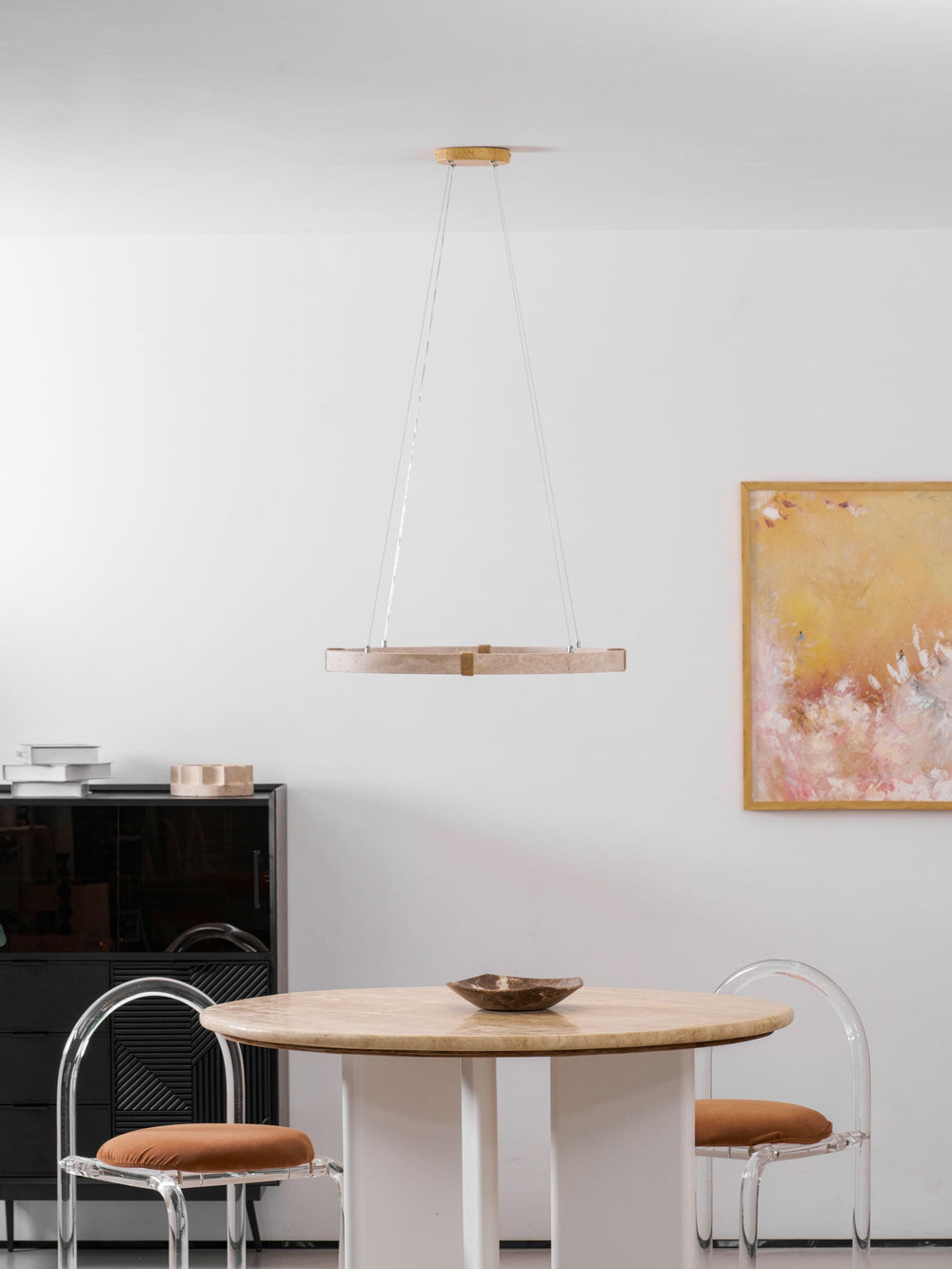 Circle Travertine Pendant Lamp – Minimalist Stone Disc