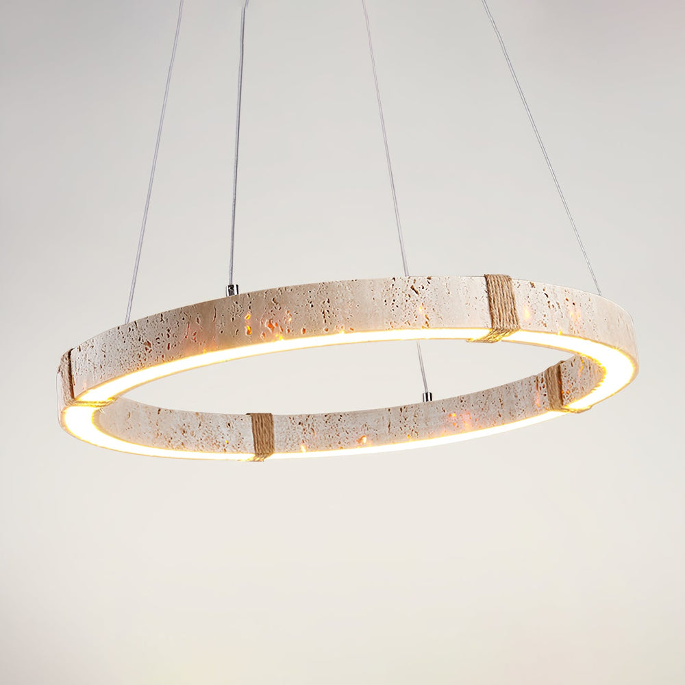 Circle Travertine Pendant Lamp – Minimalist Stone Disc
