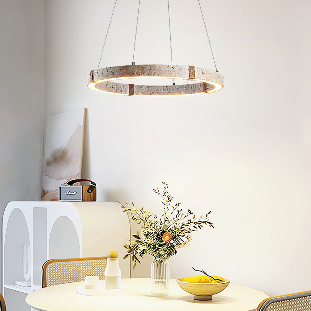 Circle Travertine Pendant Lamp – Minimalist Stone Disc