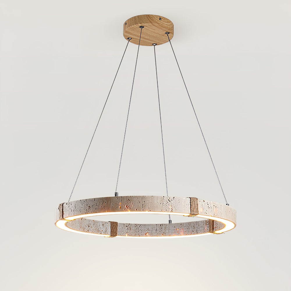 Circle Travertine Pendant Lamp – Minimalist Stone Disc
