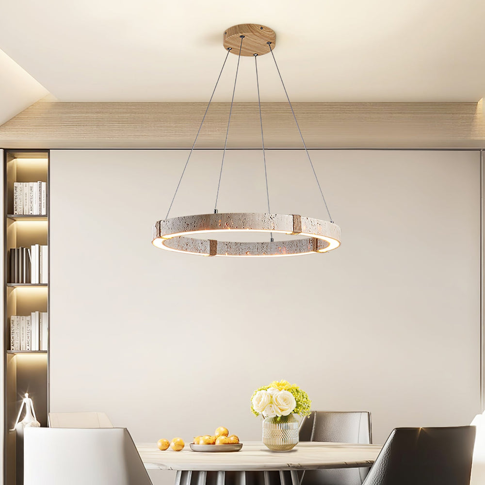 Circle Travertine Pendant Lamp – Minimalist Stone Disc