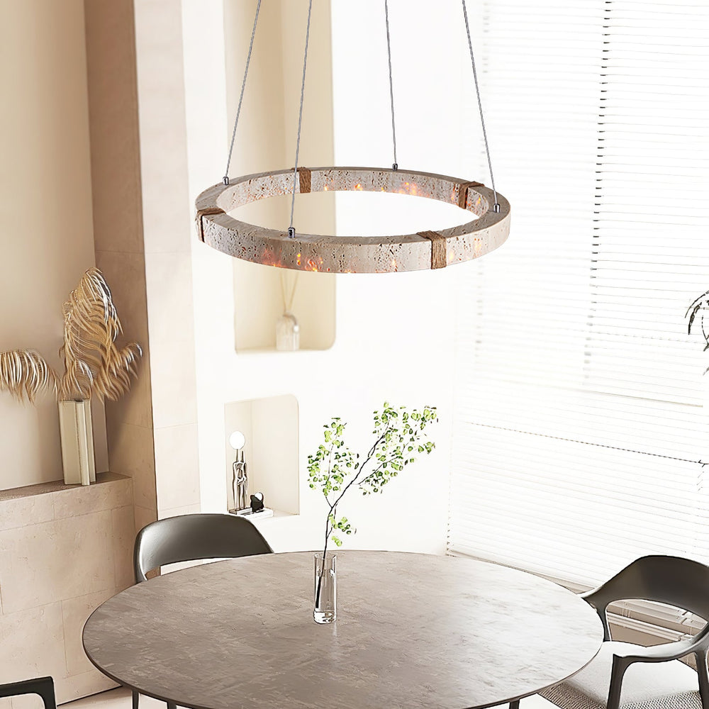 Circle Travertine Pendant Lamp – Minimalist Stone Disc