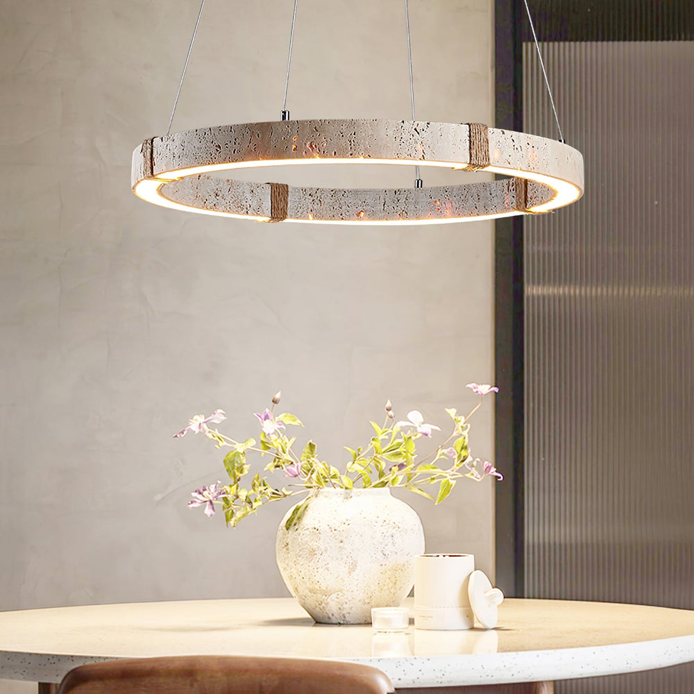 Circle Travertine Pendant Lamp – Minimalist Stone Disc