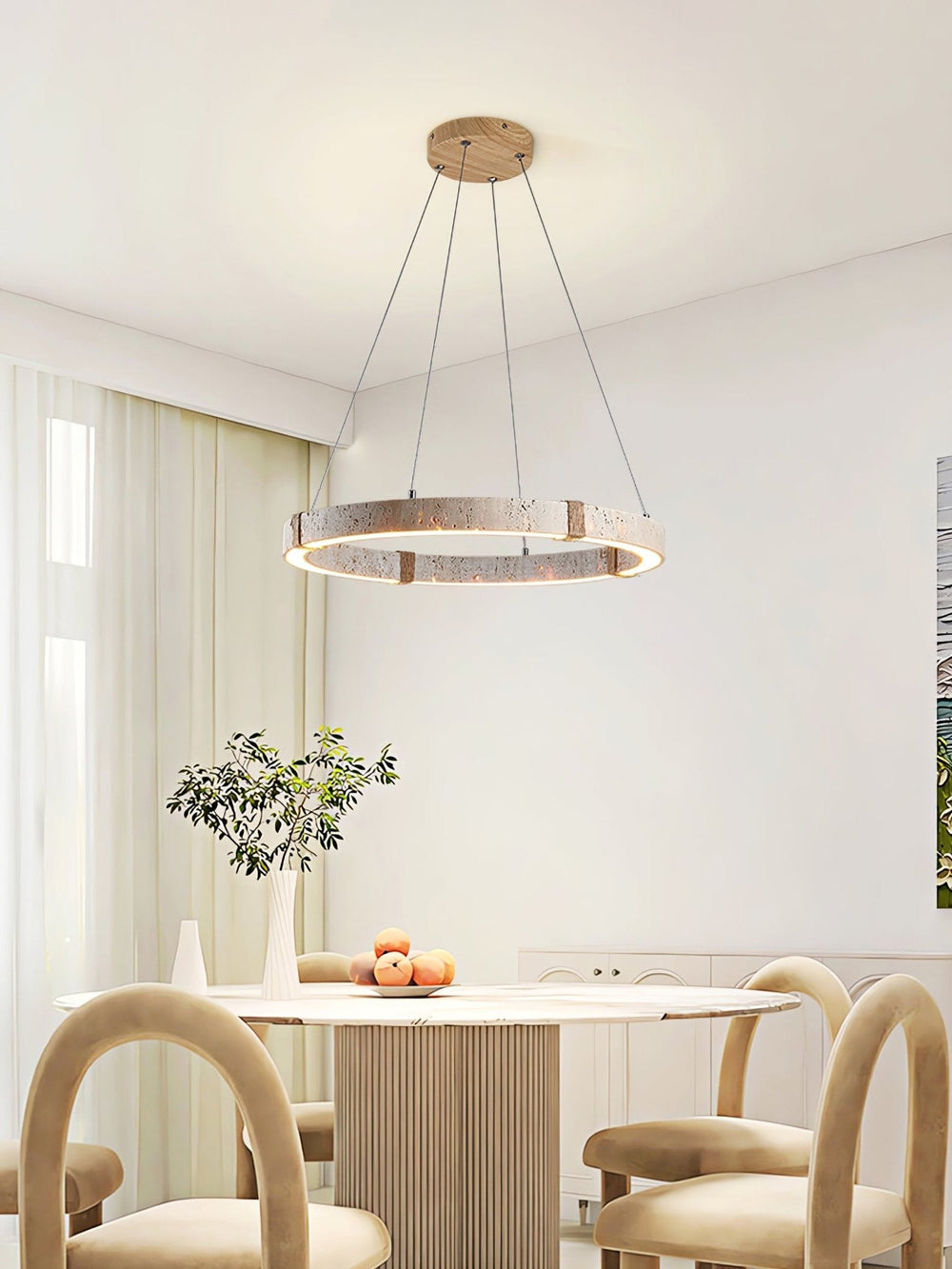 Circle Travertine Pendant Lamp – Minimalist Stone Disc