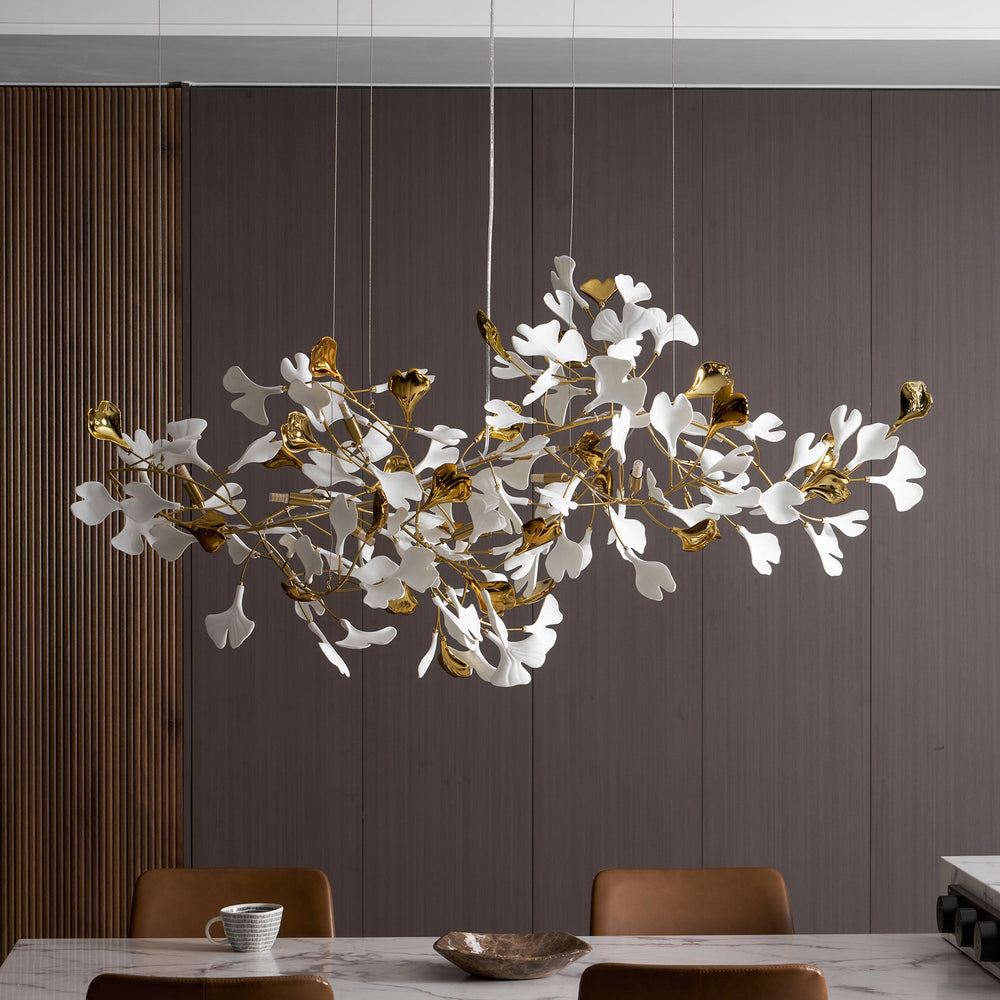 Gingko Leaf Duo Chandelier – Handcrafted Porcelain Statement