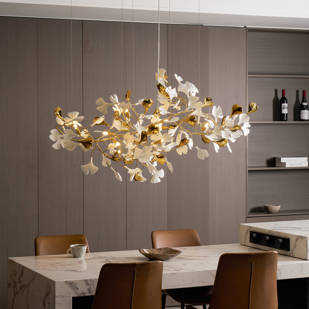 Gingko Leaf Duo Chandelier – Handcrafted Porcelain Statement