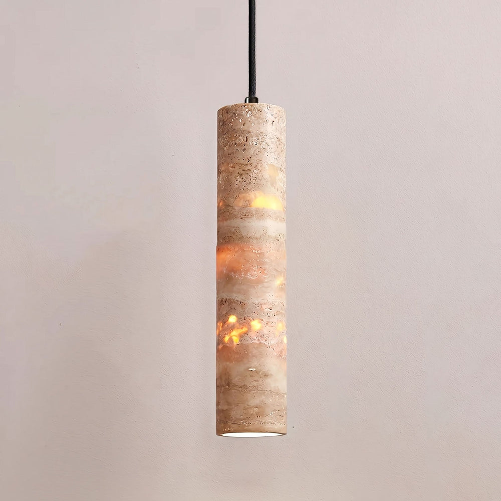Cylindrical Travertine Pendant Light
