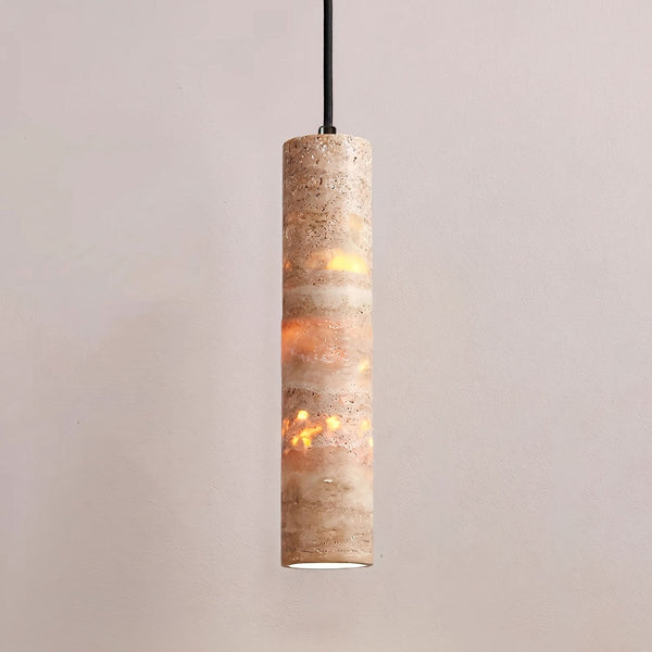 Cylindrical Travertine Pendant Light