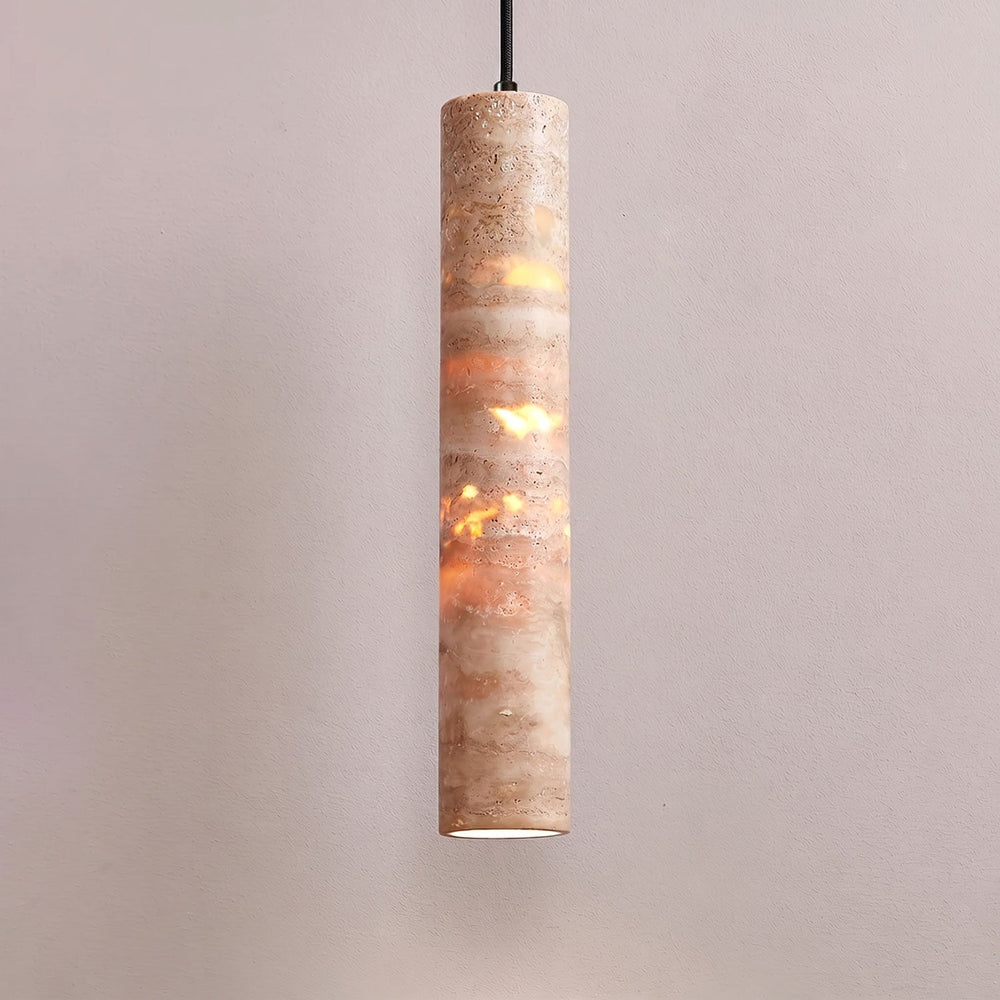 Cylindrical Travertine Pendant Light