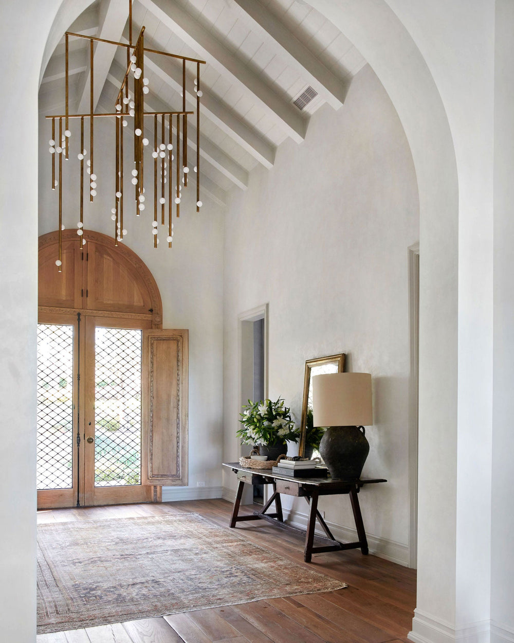 Orbit Brass Glass Drop Chandelier – Hand-Blown Multi-Head