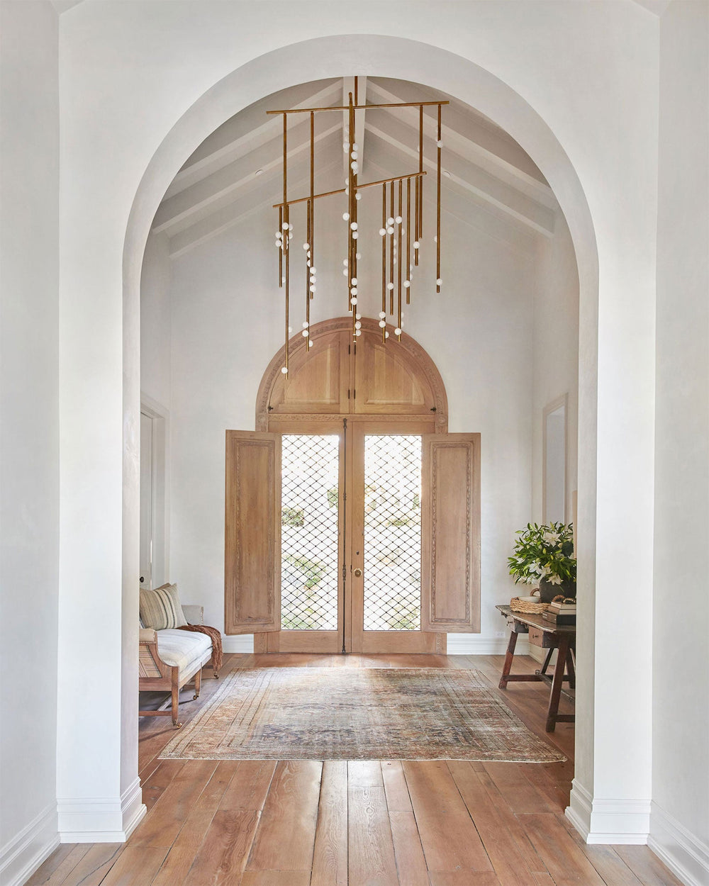Orbit Brass Glass Drop Chandelier – Hand-Blown Multi-Head