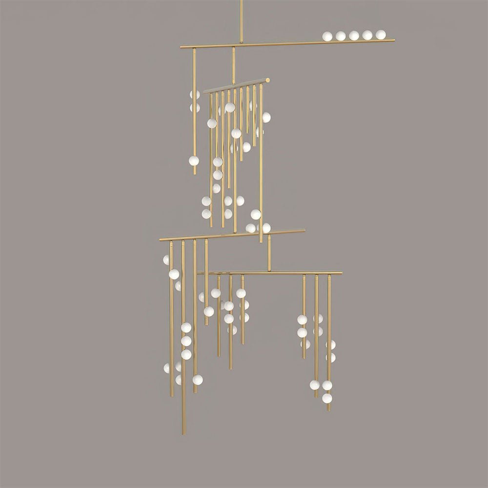 Orbit Brass Glass Drop Chandelier – Hand-Blown Multi-Head