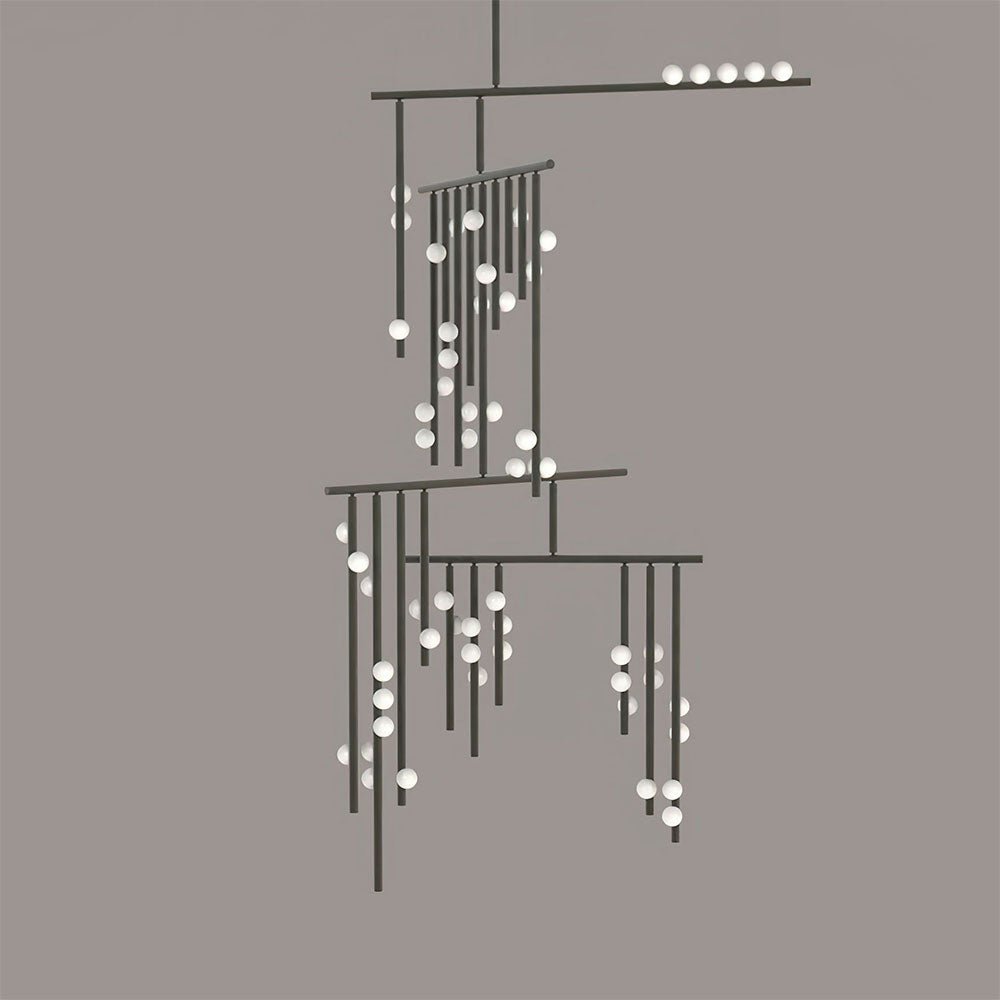 Orbit Brass Glass Drop Chandelier – Hand-Blown Multi-Head