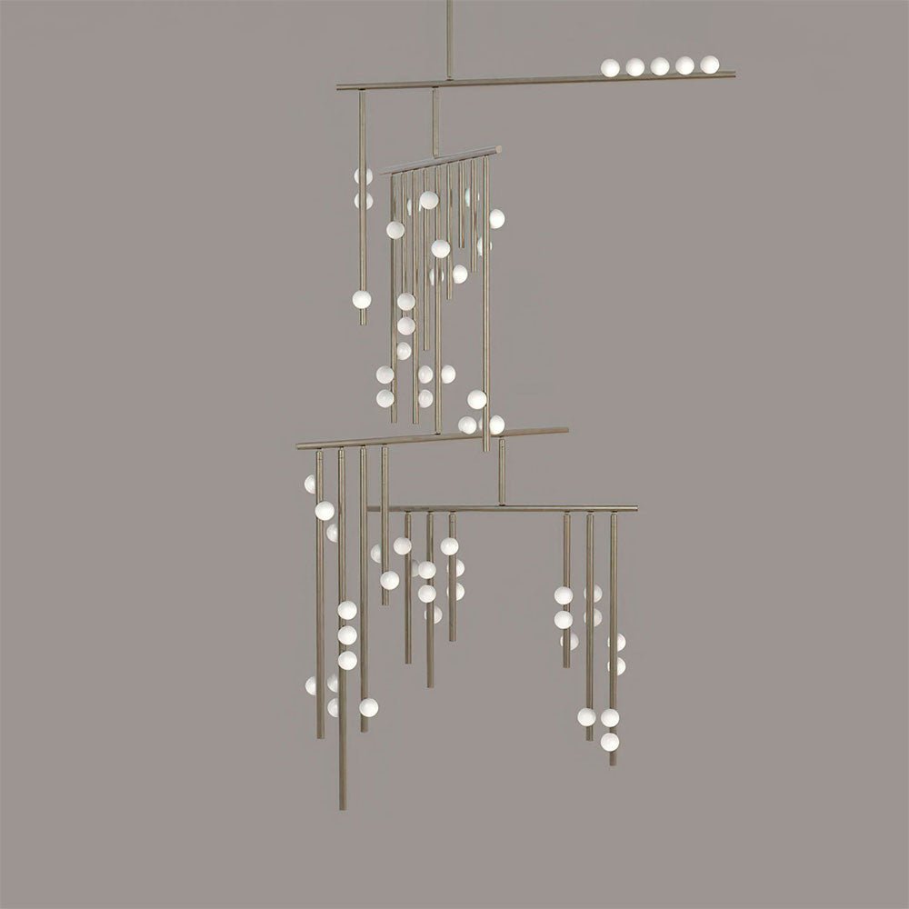 Orbit Brass Glass Drop Chandelier – Hand-Blown Multi-Head