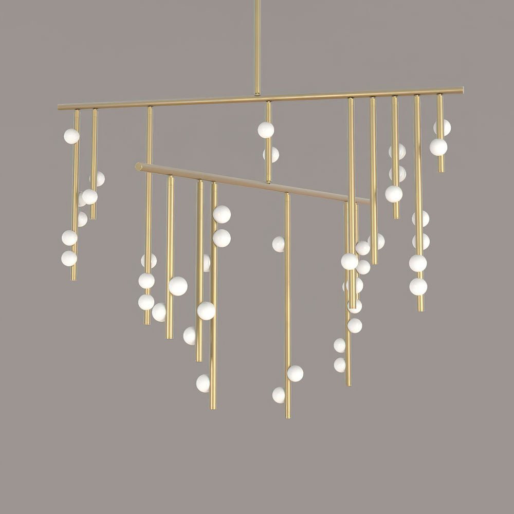 Orbit Brass Glass Drop Chandelier – Hand-Blown Multi-Head
