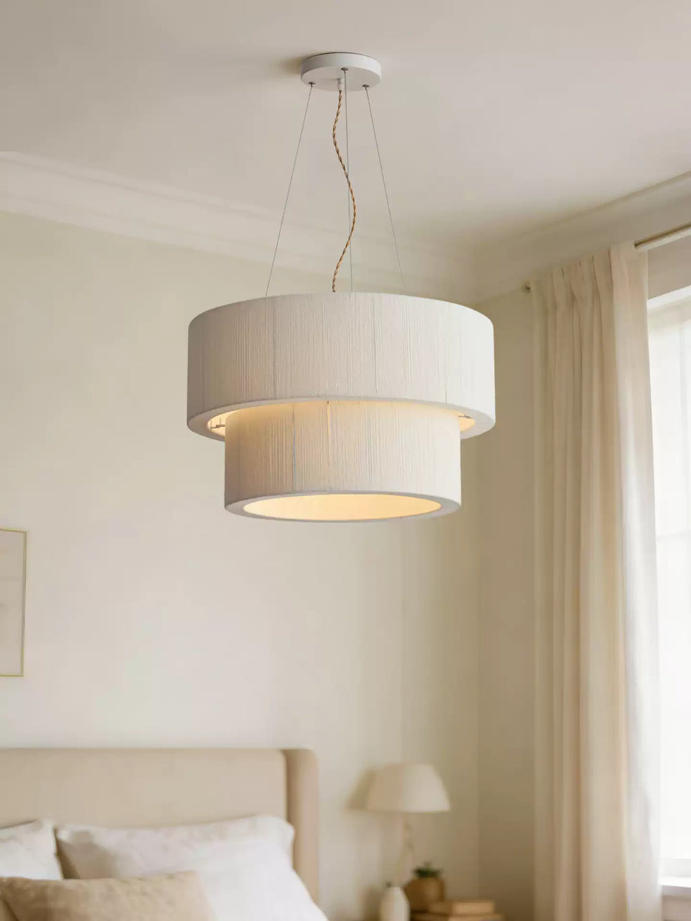 Double Layer Cotton Drum Pendant Lamp