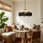 Fabric Cone Black Fringe Pendant Lamp