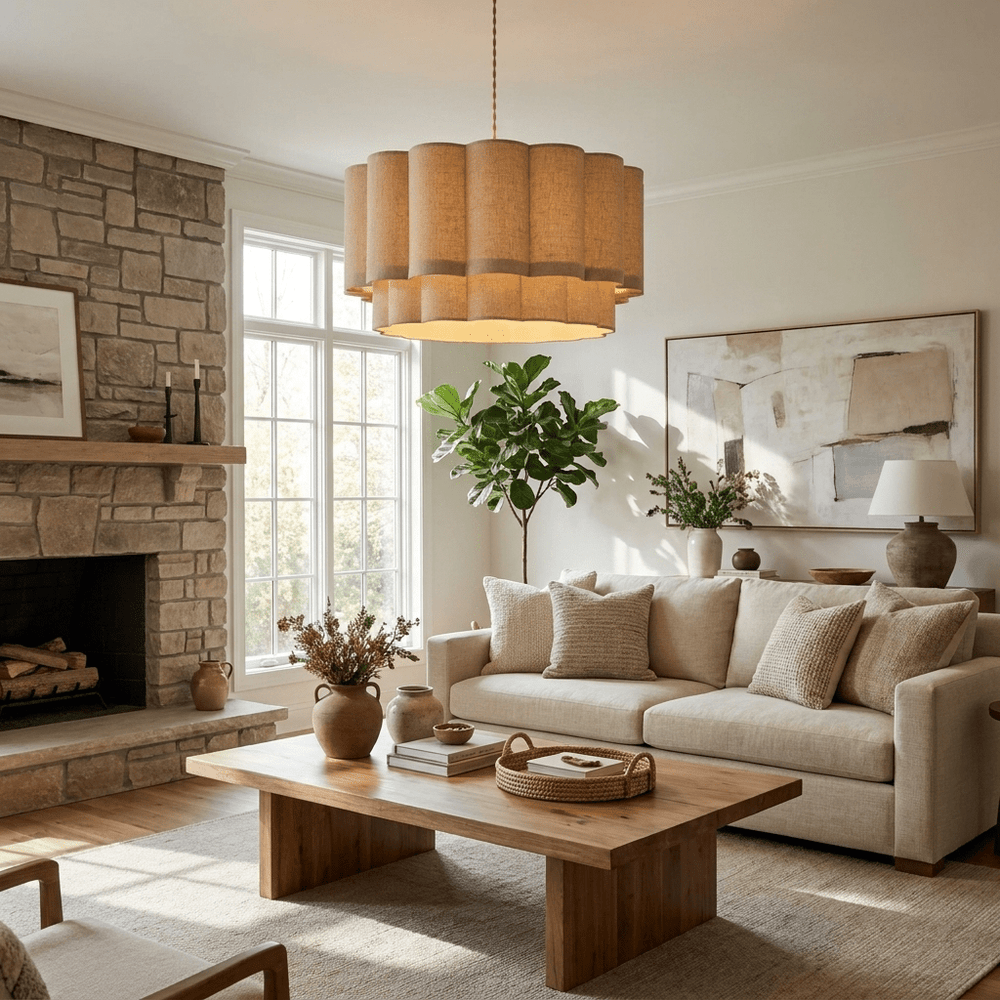 Fabric Petal Cylinder Pendant Lamp
